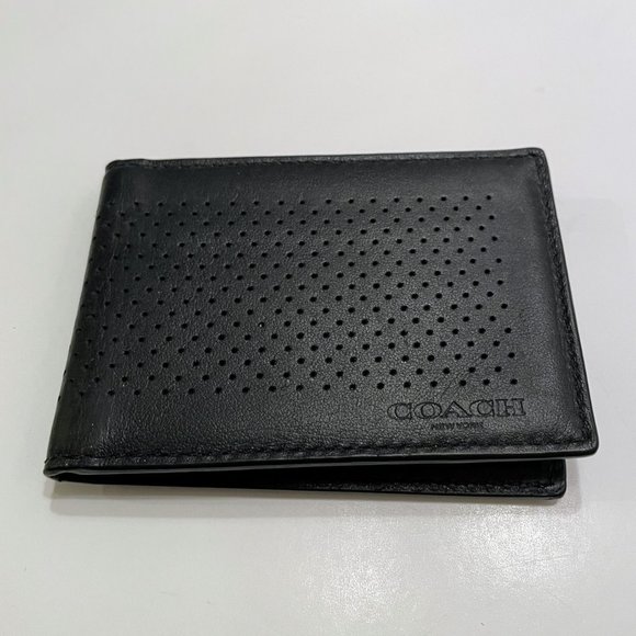 Coach New York Black Perforated Leather Bifold Wallet & Removable Compact Wallet - Picture 6 of 14